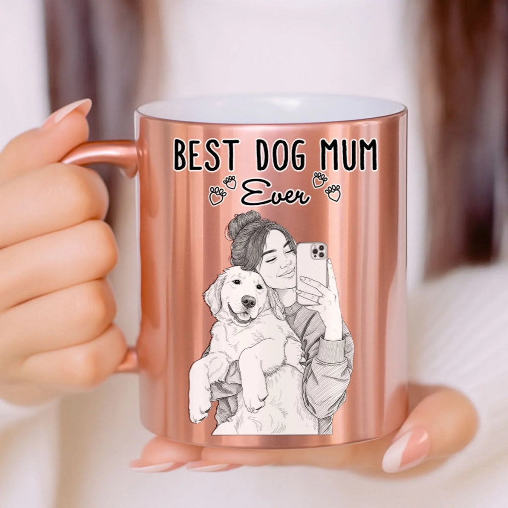 Custom Photo Christmas Birthday Gifts For Dog Mom, Dog Lovers • Best Sketch Dog Mommy - Personalized Metallic Mug