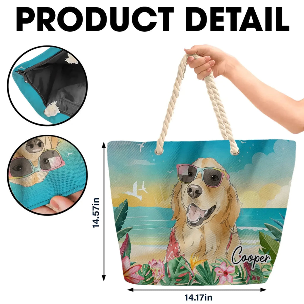 Custom Photo Summer Trips Birthday Gifts For Dog Mom • Dog At The Beach Watercolor - Personalized Beach Bag