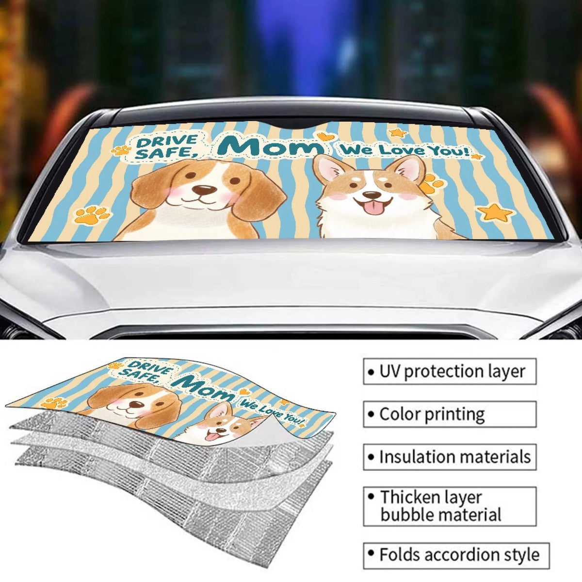 Custom Christmas Birthday Gifts Car Accessories for Dog Parents • Bloom And Bark - Personalized Car Sunshade