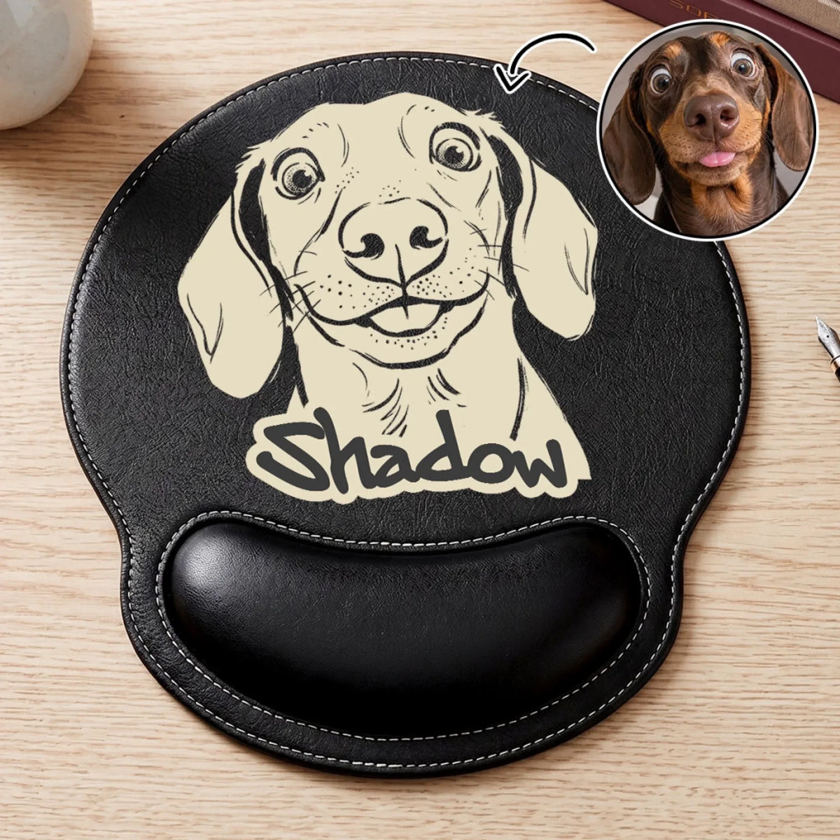 Hand Drawn Pet - Personalized Leather Mouse Pad
