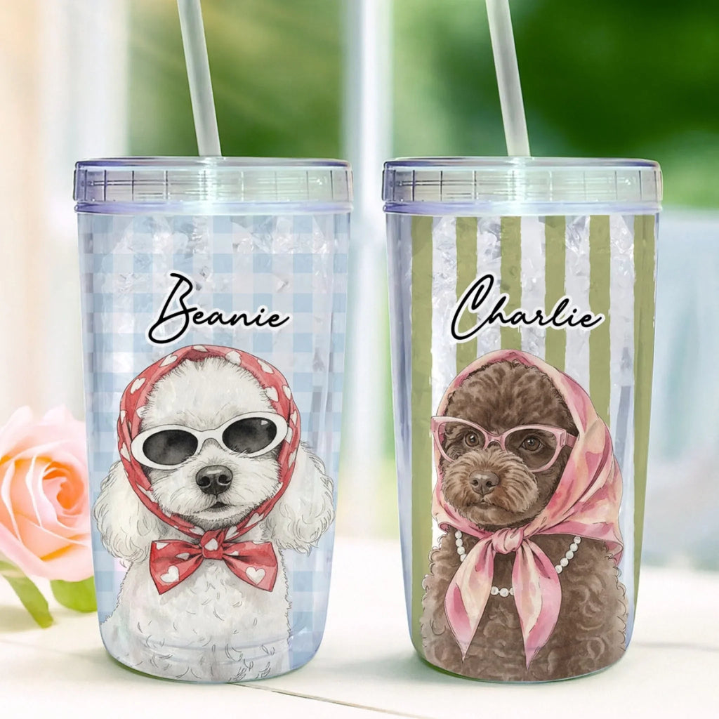 Custom Photo Christmas Birthday Gifts For Dog Mom, Dog Lovers • Beachside Barkers - Personalized 14oz Plastic Tumbler