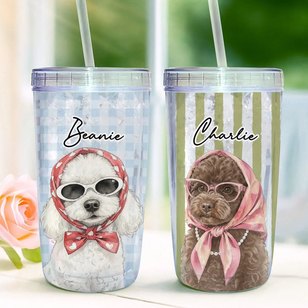 Custom Photo Christmas Birthday Gifts For Dog Mom, Dog Lovers • Beachside Barkers - Personalized 14oz Plastic Tumbler