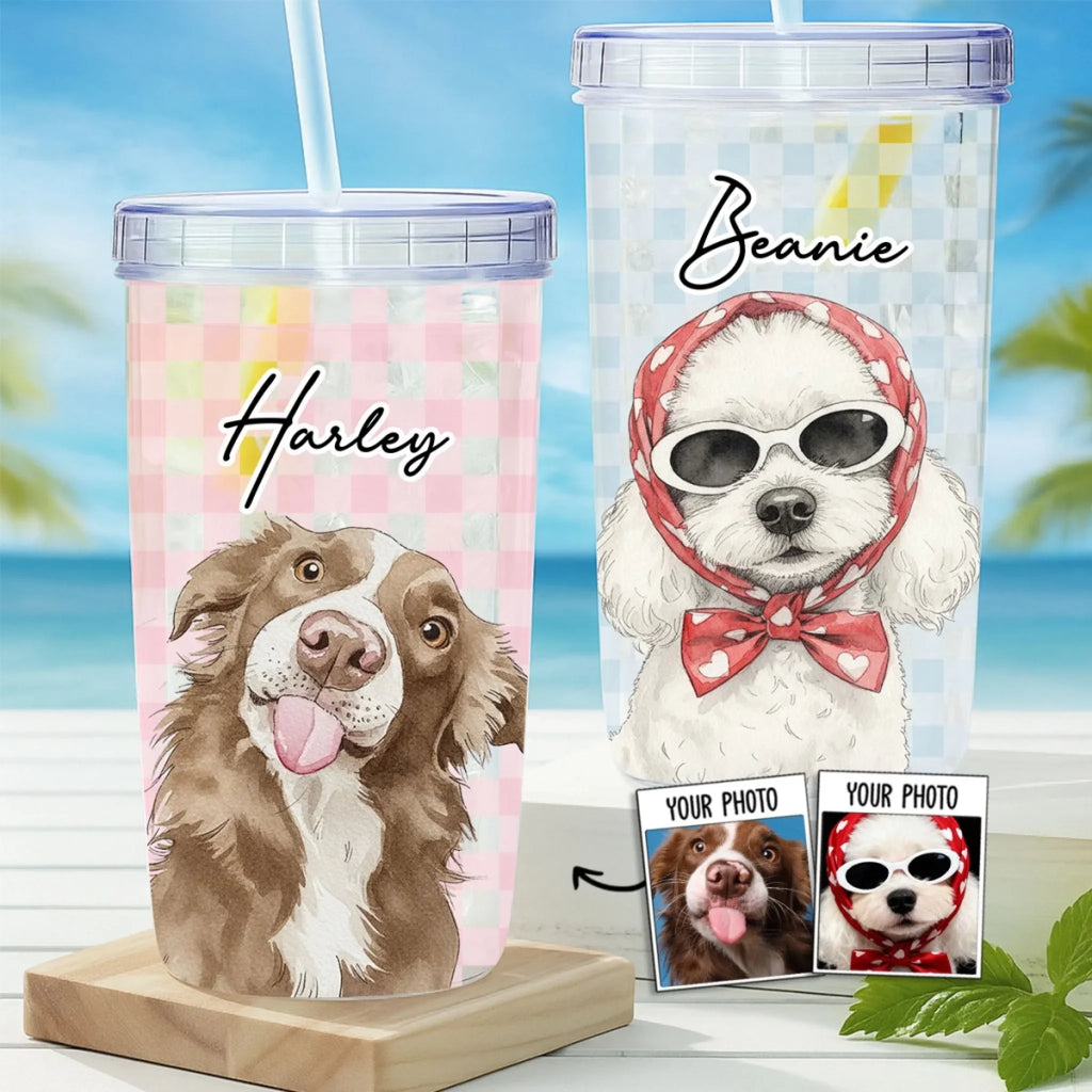 Custom Photo Christmas Birthday Gifts For Dog Mom, Dog Lovers • Beachside Barkers - Personalized 14oz Plastic Tumbler