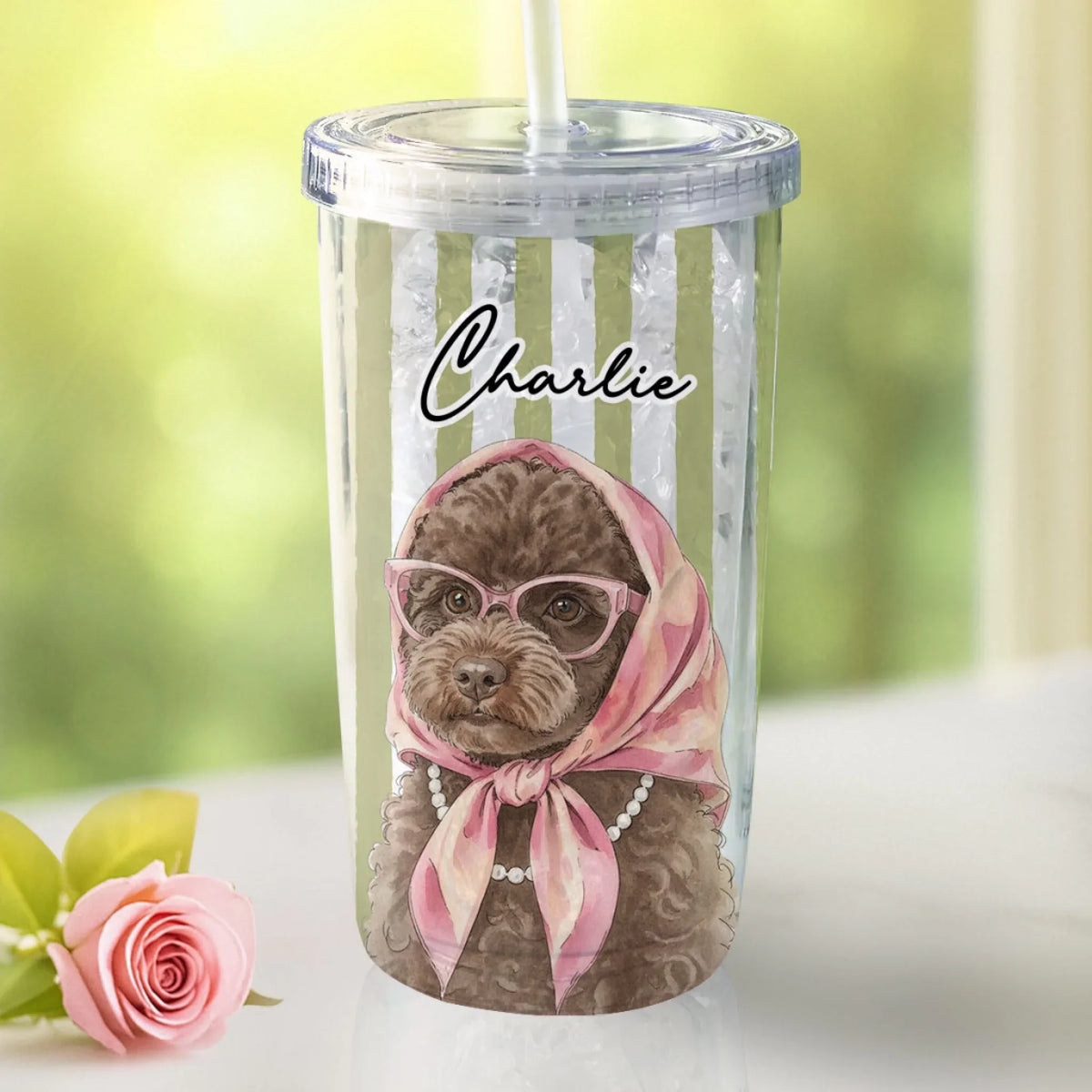 Custom Photo Christmas Birthday Gifts For Dog Mom, Dog Lovers • Beachside Barkers - Personalized 14oz Plastic Tumbler