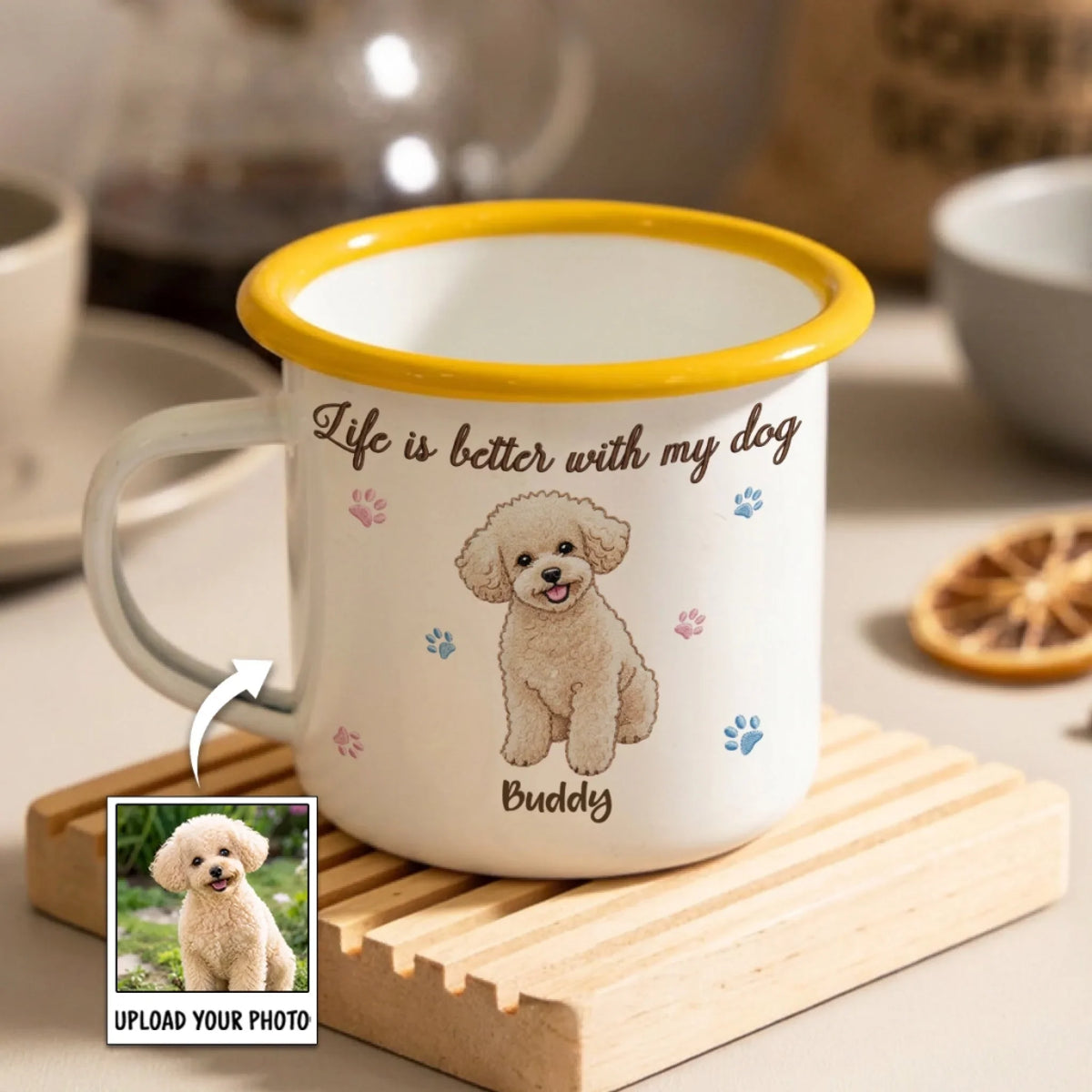 Life Is Better With My Dog - Personalized 12OZ Two-Tone Enamel Cups With Handle
