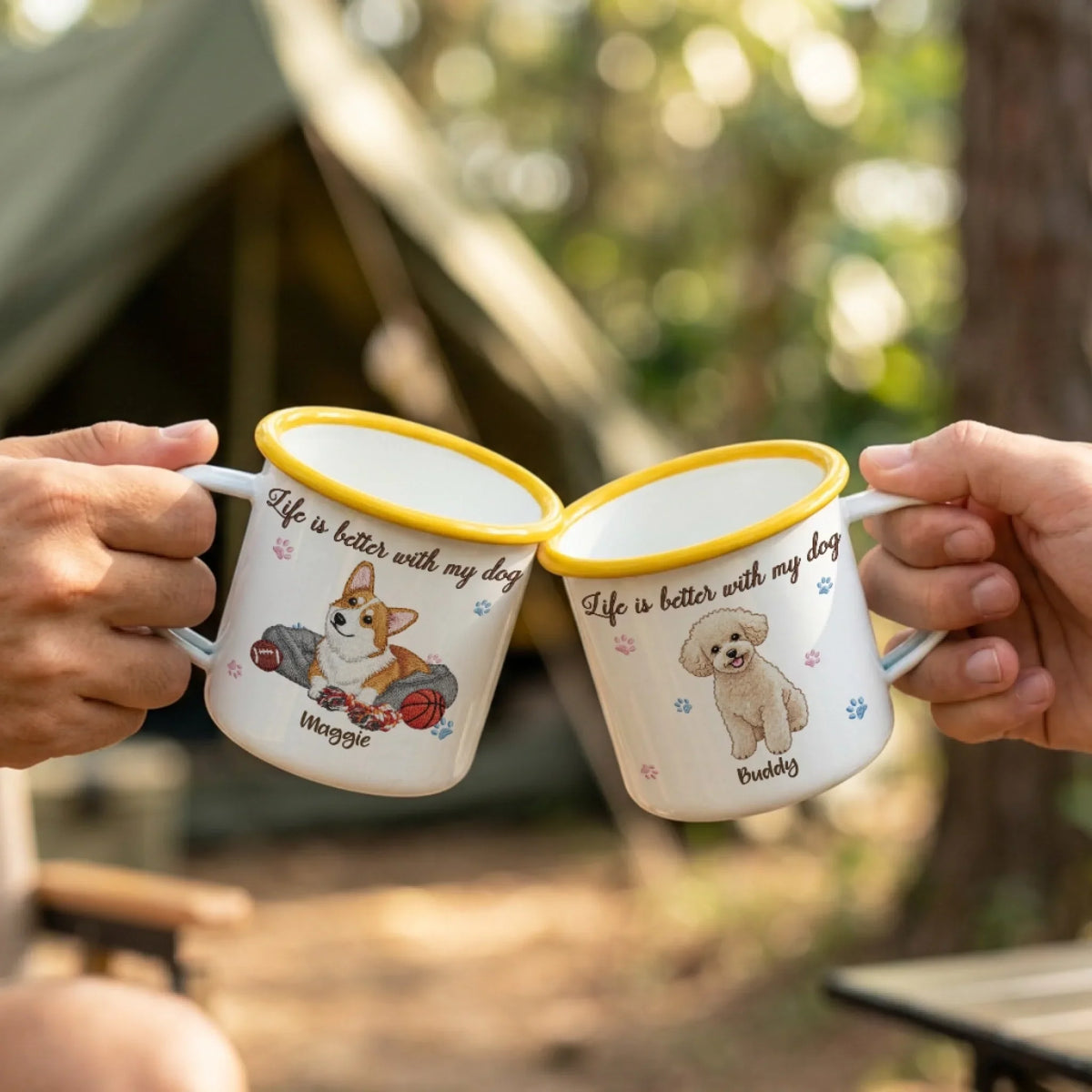 Life Is Better With My Dog - Personalized 12OZ Two-Tone Enamel Cups With Handle