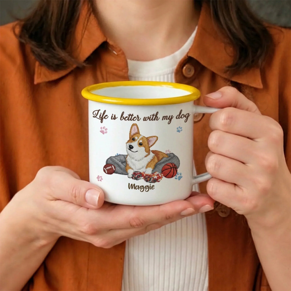 Life Is Better With My Dog - Personalized 12OZ Two-Tone Enamel Cups With Handle