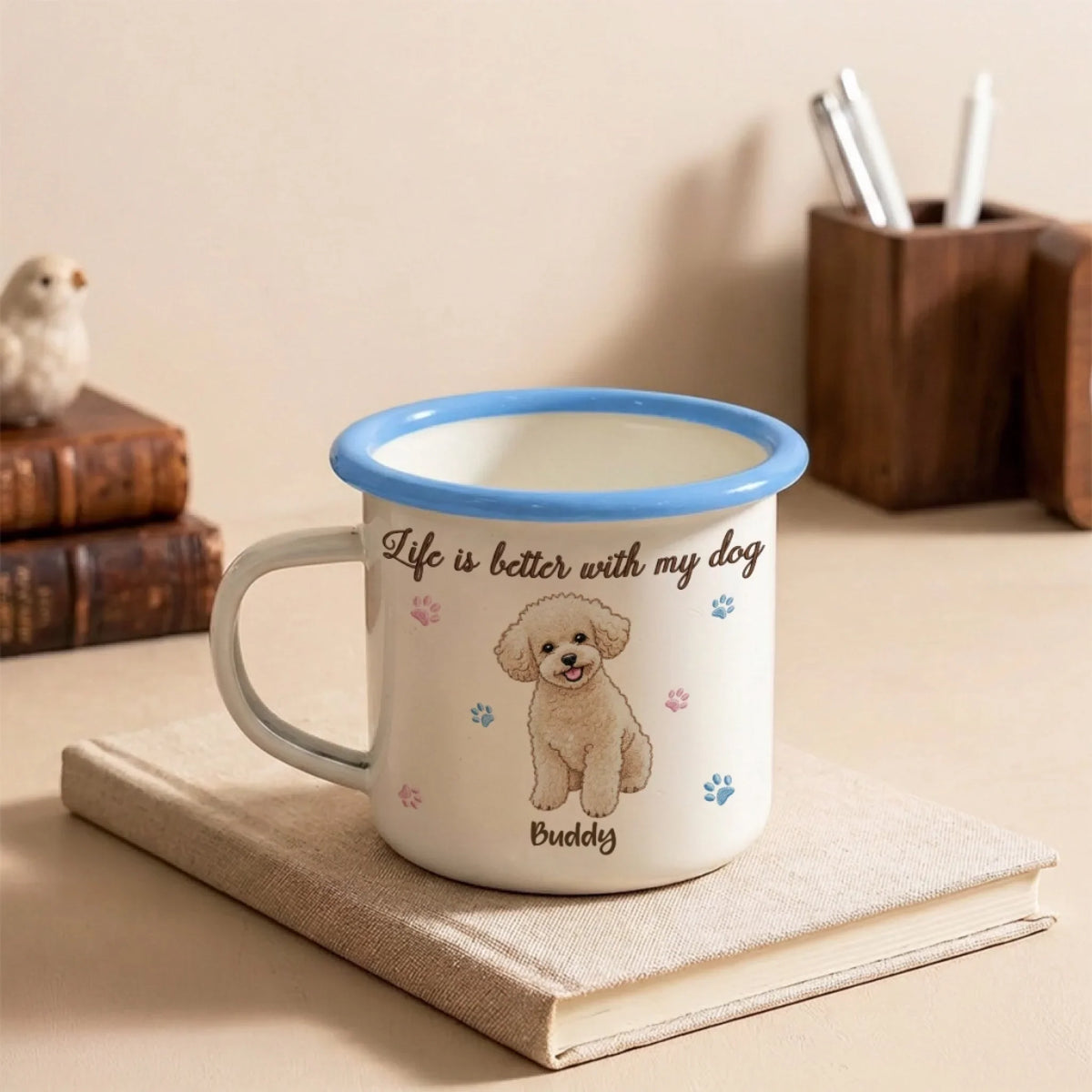 Life Is Better With My Dog - Personalized 12OZ Two-Tone Enamel Cups With Handle
