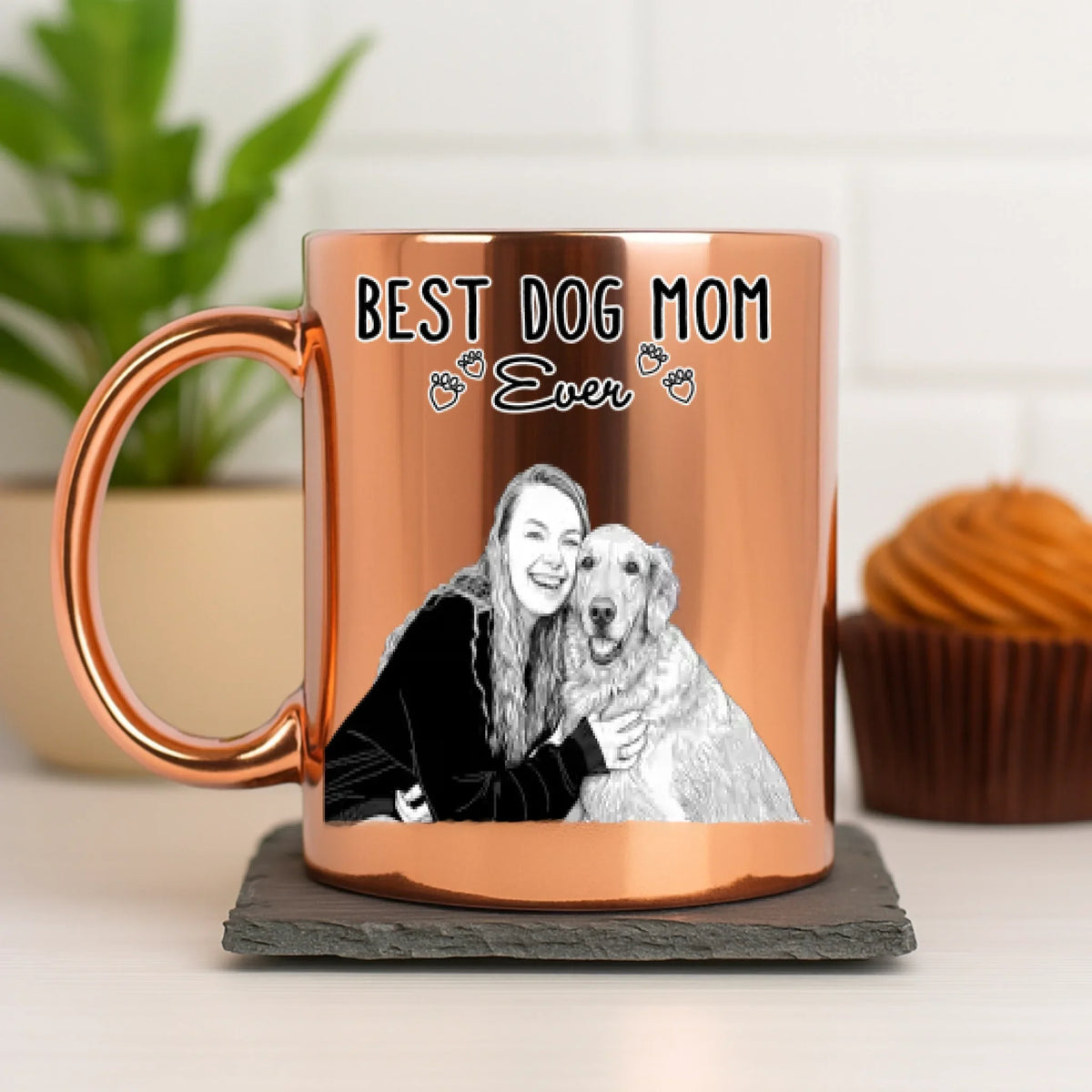Custom Photo Christmas Birthday Gifts For Dog Mom, Dog Lovers • Best Sketch Dog Mommy - Personalized Metallic Mug