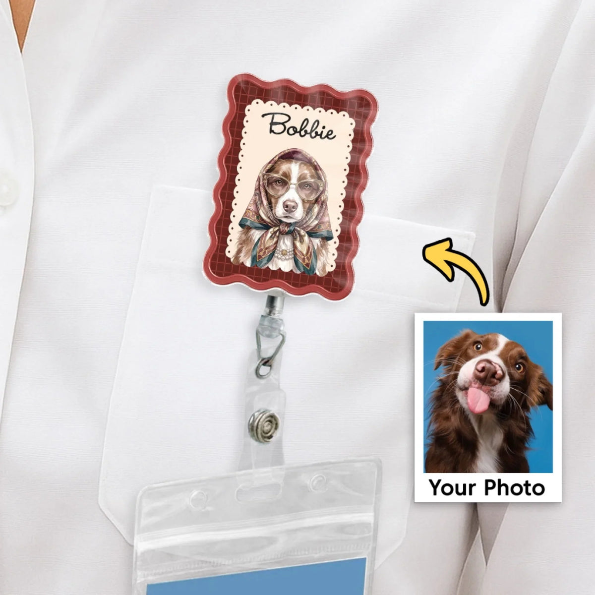 Custom Photo Nurse ID Holder, Graduation Christmas Birthday Gifts for Dog Lovers • Working With My Pet - Personalized Acrylic Badge Reel