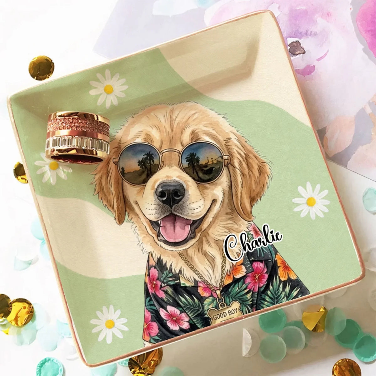 Custom Dog Portrait Watercolor Trinket Dish Gift For Dog Mom • You Had Me At Woof - Personalized Jewelry Dish