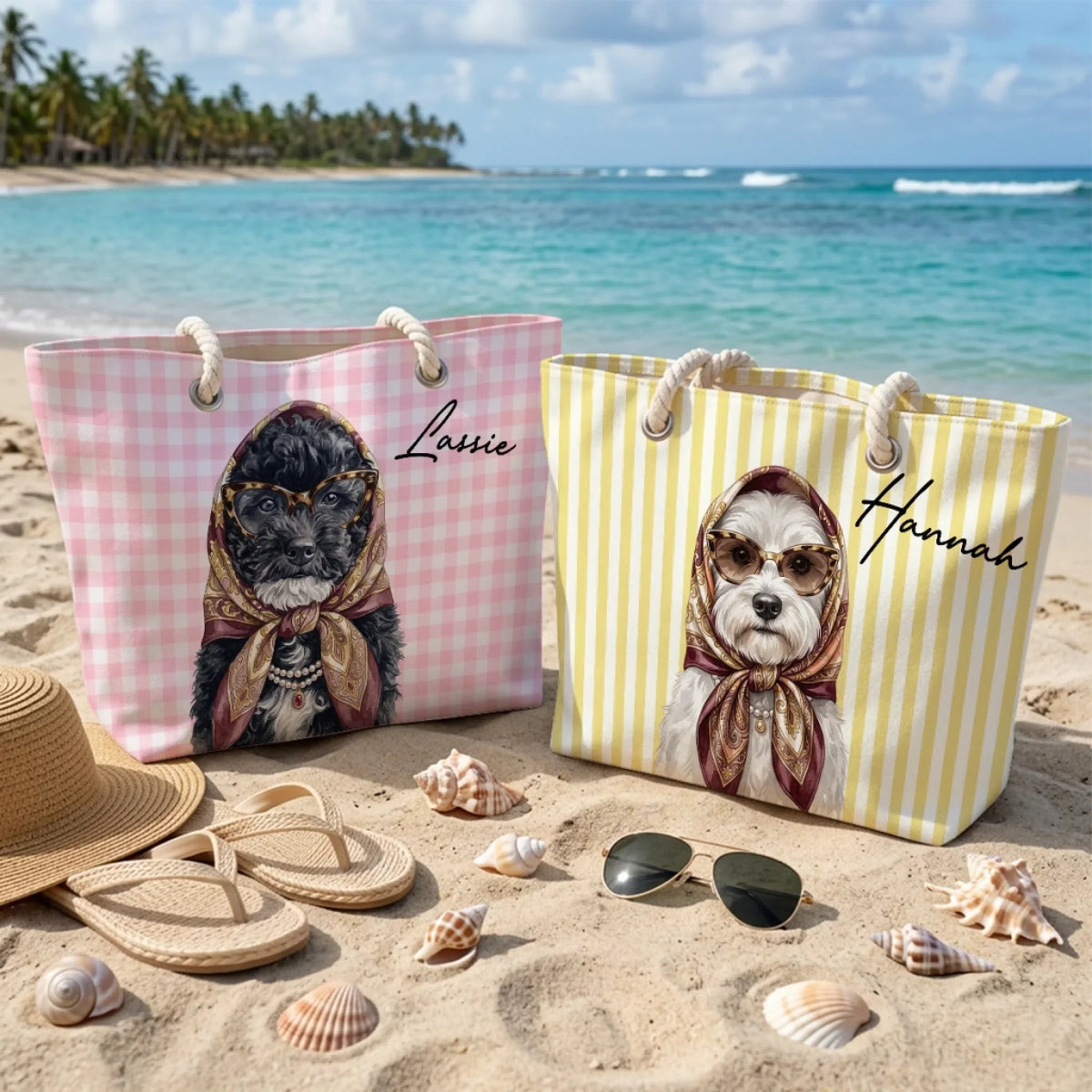 Beachside Barkers With Scarf - Personalized Beach Bag