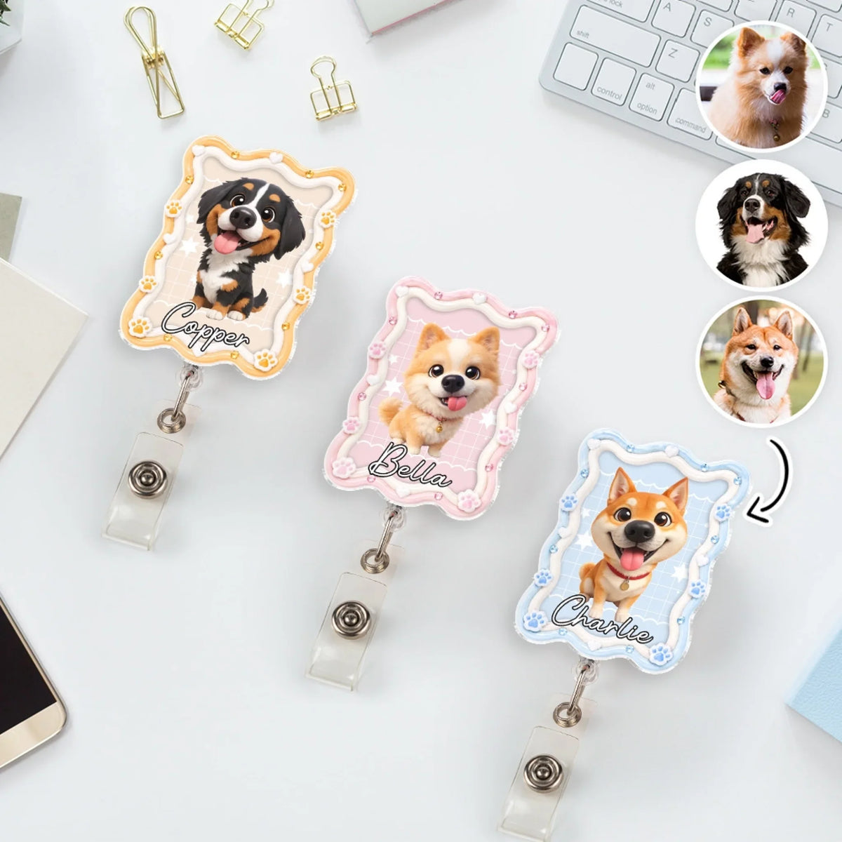 Custom Photo Nurse ID Holder, Graduation Christmas Birthday Gifts for Dog Lovers • Pet Caricature - Personalized Acrylic Badge Reel