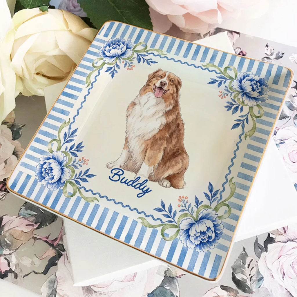 Custom Dog Portrait Watercolor Trinket Dish Gift For Dog Mom, Dog Lovers • Cottage Bloom - Personalized Jewelry Dish