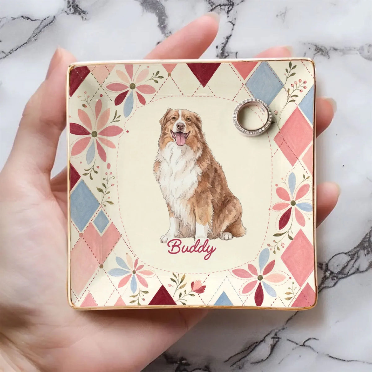 Custom Dog Portrait Watercolor Trinket Dish Gift For Dog Mom, Dog Lovers • Cottage Bloom - Personalized Jewelry Dish