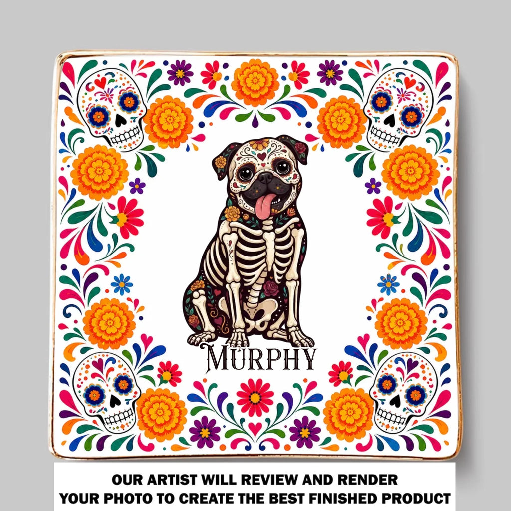 Custom Hispanic Dog Lovers Trinket Dish, Day of the Dead Gift for Dog Mom • Day Of The Dead - Personalized Jewelry Dish