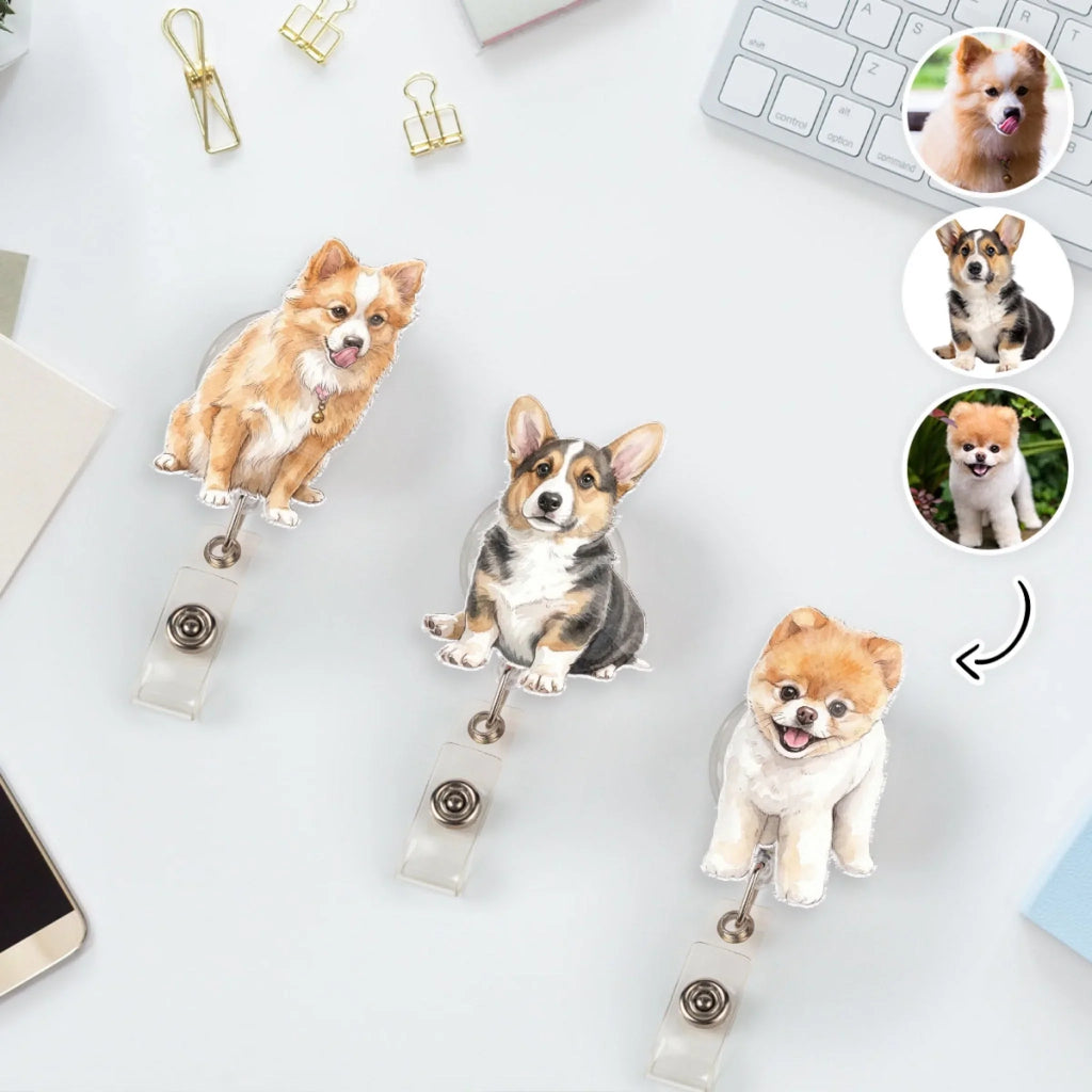 Custom Photo Nurse ID Holder, Graduation Christmas Birthday Gifts for Dog Lovers • Keeping You Close While I Work - Personalized Acrylic Badge Reel