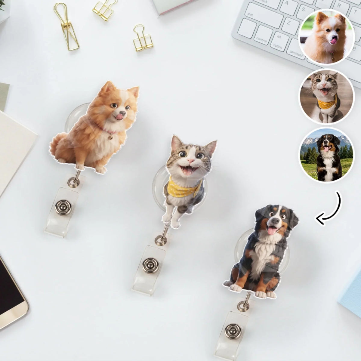 Custom Photo Pet Portrait ID Holder, Gift for Pet Mom, Pet Lovers • Bringing You Along To Work - Personalized Acrylic Badge Reel