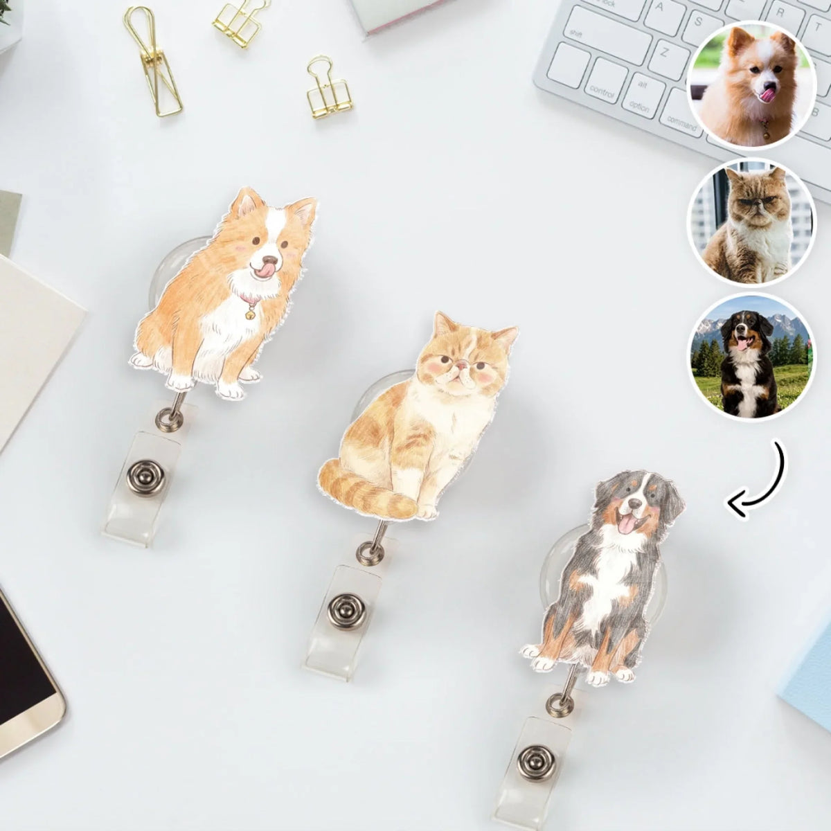 Custom Photo Pet Portrait ID Holder, Gift for Pet Mom, Pet Lovers • A Little Piece Of You At Work - Personalized Acrylic Badge Reel