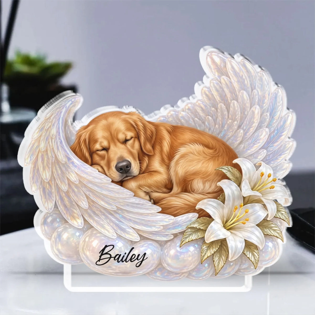 Dog Cat Angel Wings Statue - Personalized Acrylic Plaque