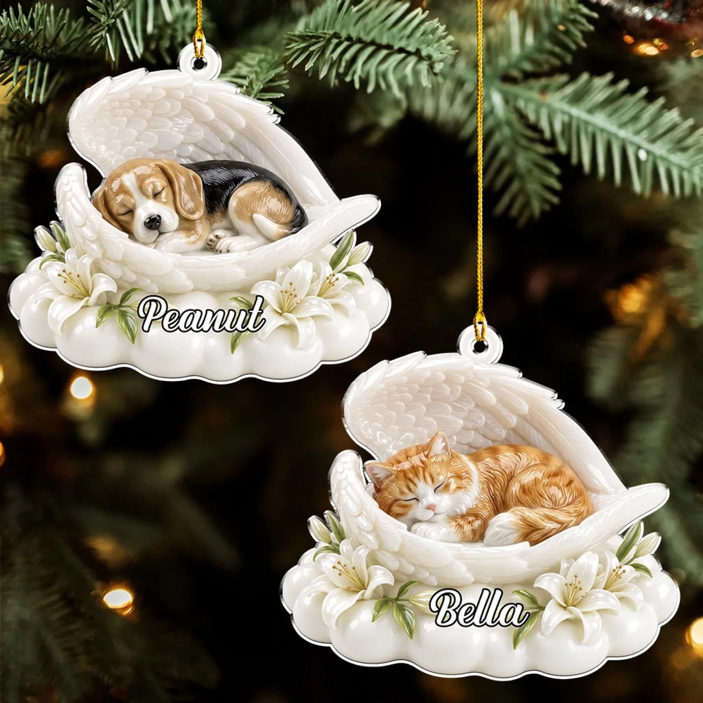 Custom Christmas Memorial Sympathy Gifts For Dogs, Cats • Dog Angel Wings - Personalized 3D Effect Acrylic Ornament