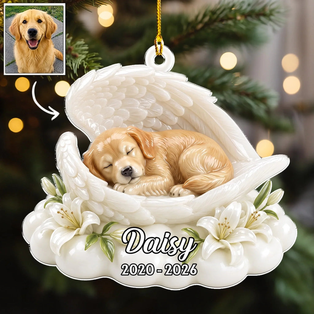 Custom Christmas Memorial Sympathy Gifts For Dogs, Cats • Dog Angel Wings - Personalized 3D Effect Acrylic Ornament