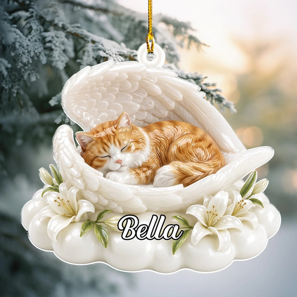 Custom Christmas Memorial Sympathy Gifts For Dogs, Cats • Dog Angel Wings - Personalized 3D Effect Acrylic Ornament