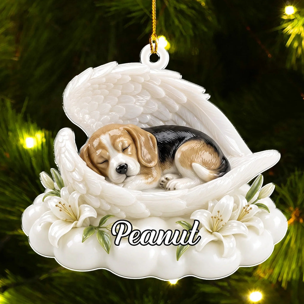 Custom Christmas Memorial Sympathy Gifts For Dogs, Cats • Dog Angel Wings - Personalized 3D Effect Acrylic Ornament