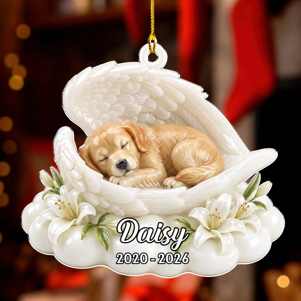 Custom Christmas Memorial Sympathy Gifts For Dogs, Cats • Dog Angel Wings - Personalized 3D Effect Acrylic Ornament