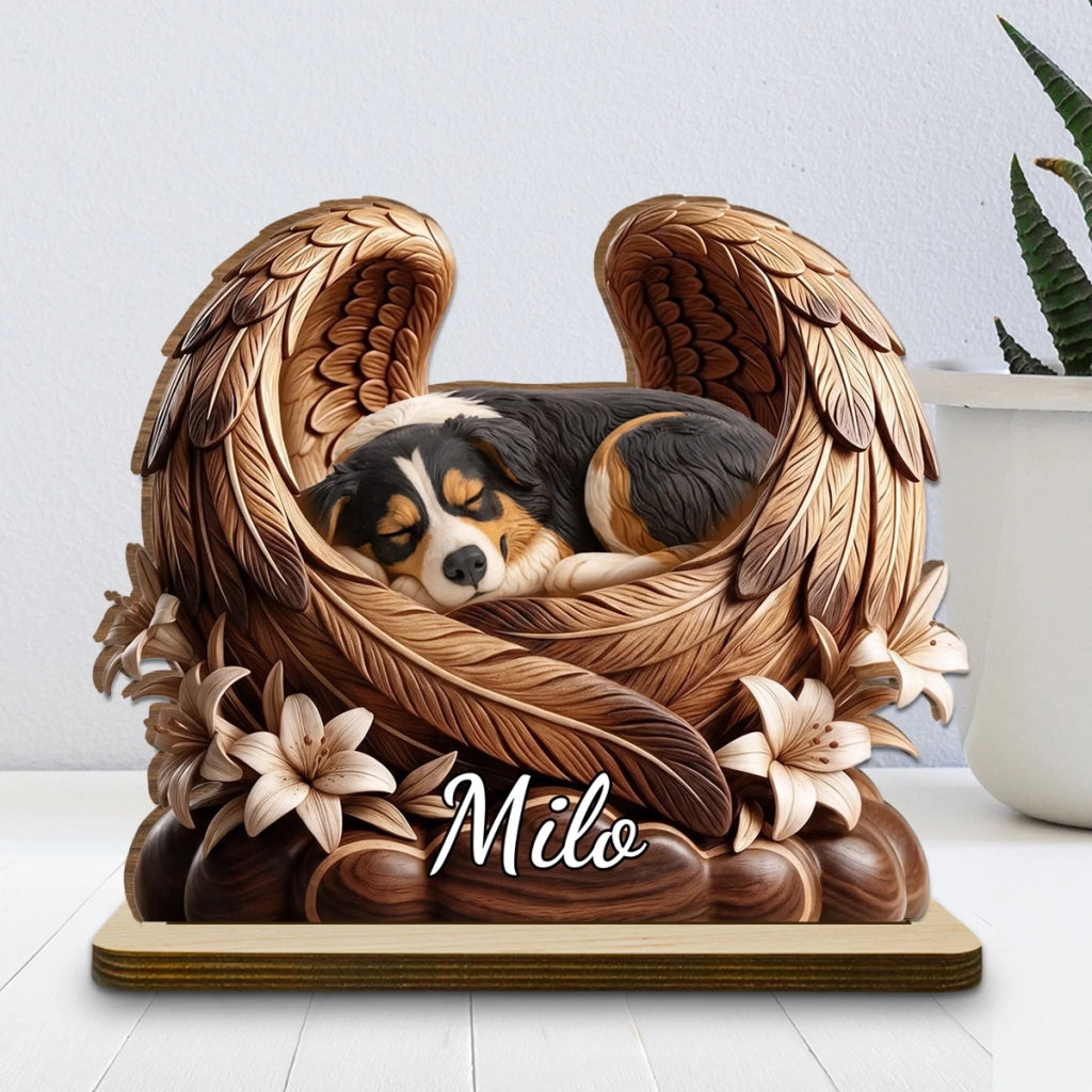 Angel Wings - Personalized 2-Layer Wood Plaque With Flat Base