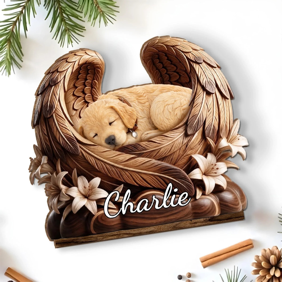 Angel Wings - Personalized 2-Layer Wood Plaque With Flat Base