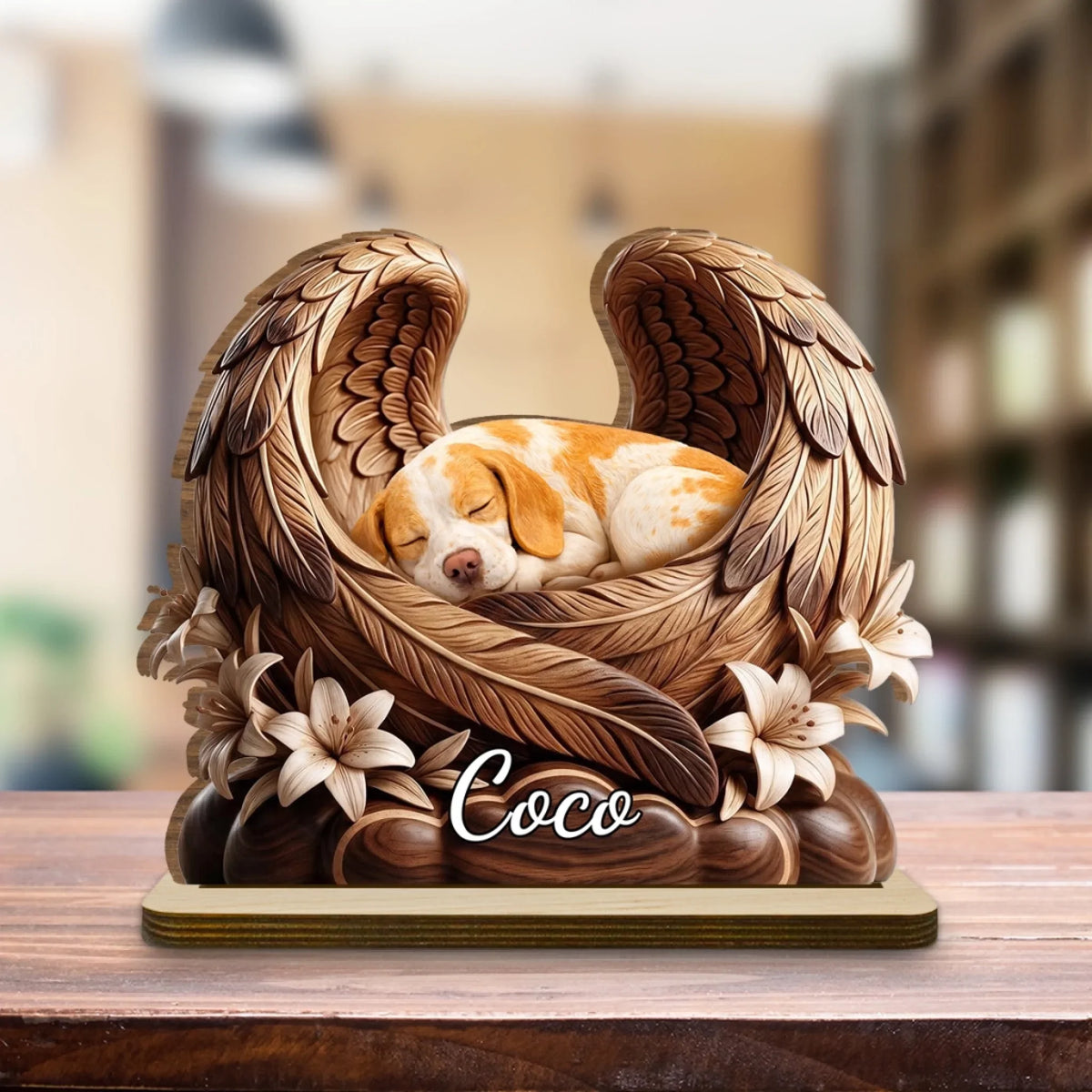 Angel Wings - Personalized 2-Layer Wood Plaque With Flat Base