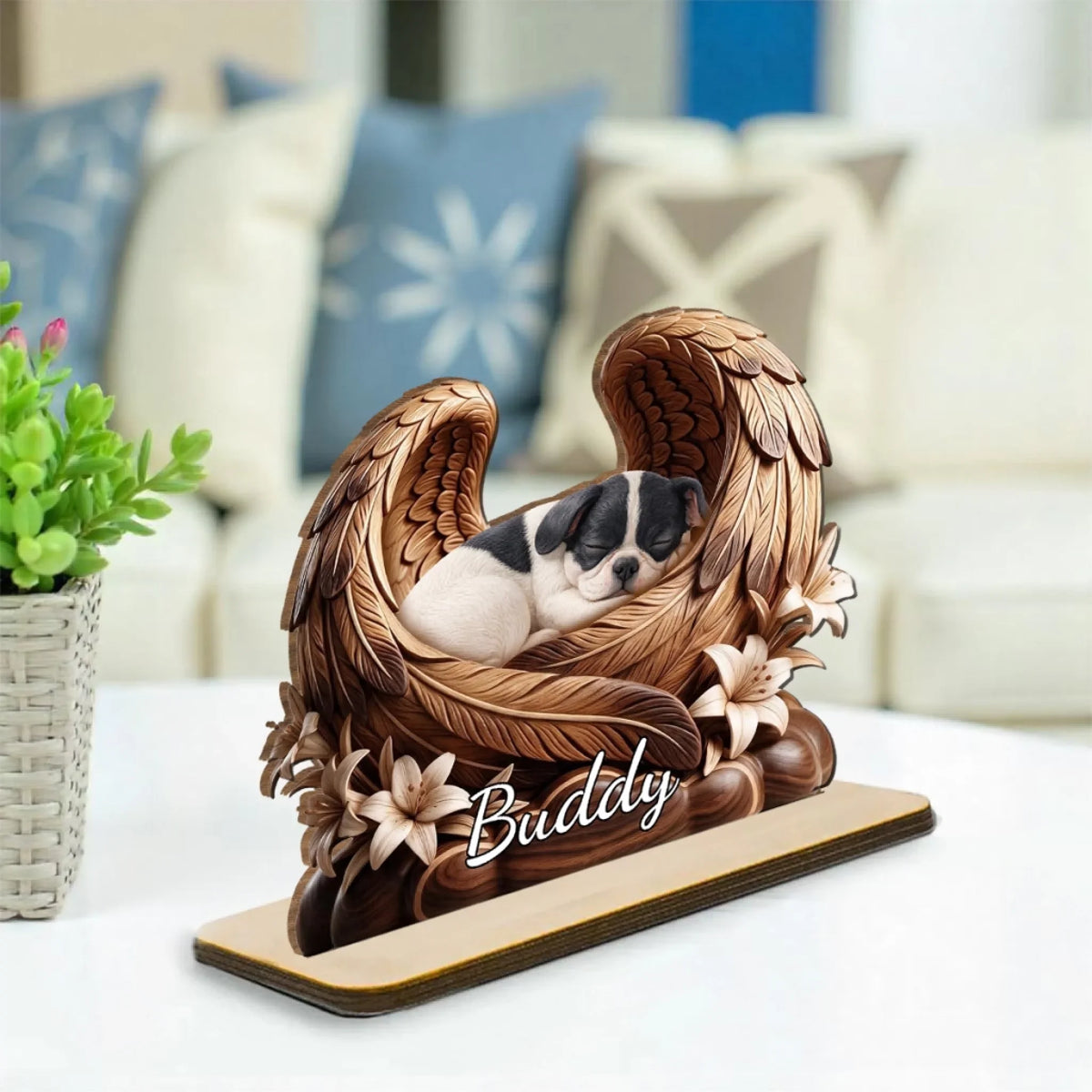 Angel Wings - Personalized 2-Layer Wood Plaque With Flat Base