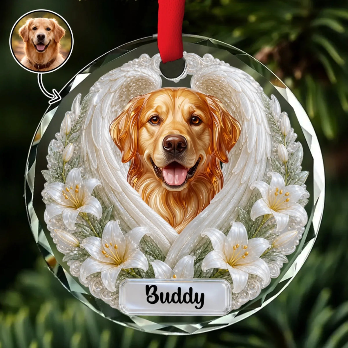 Custom Christmas Memorial Sympathy Gifts For Dogs, Cats • Forever In My Heart - Personalized Glass Ornament
