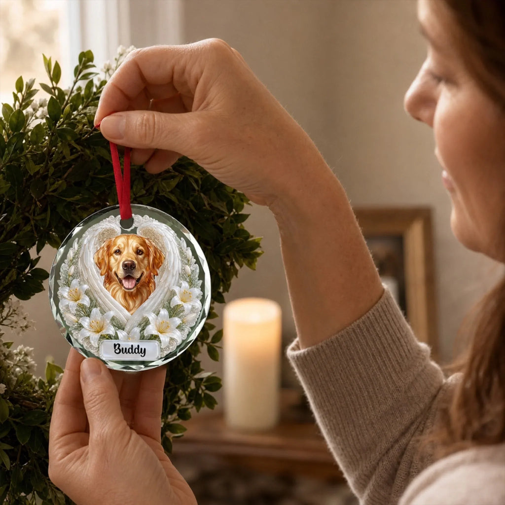Custom Christmas Memorial Sympathy Gifts For Dogs, Cats • Forever In My Heart - Personalized Glass Ornament
