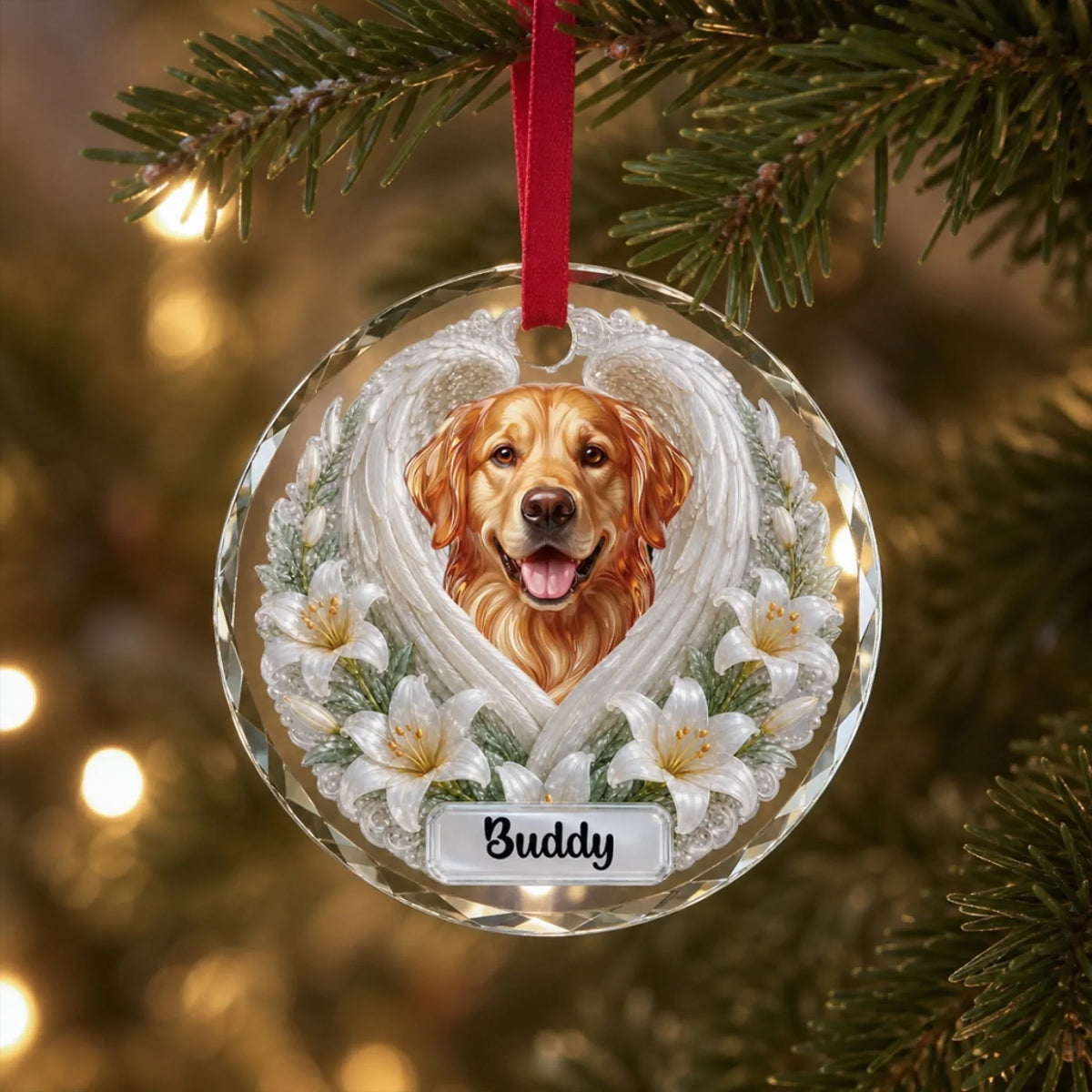 Custom Christmas Memorial Sympathy Gifts For Dogs, Cats • Forever In My Heart - Personalized Glass Ornament