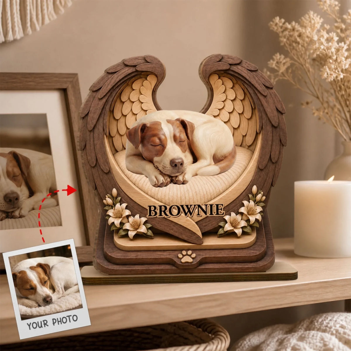 Angel Wings Memorial - Personalized 2-Layer Wood Plaque With Flat Base