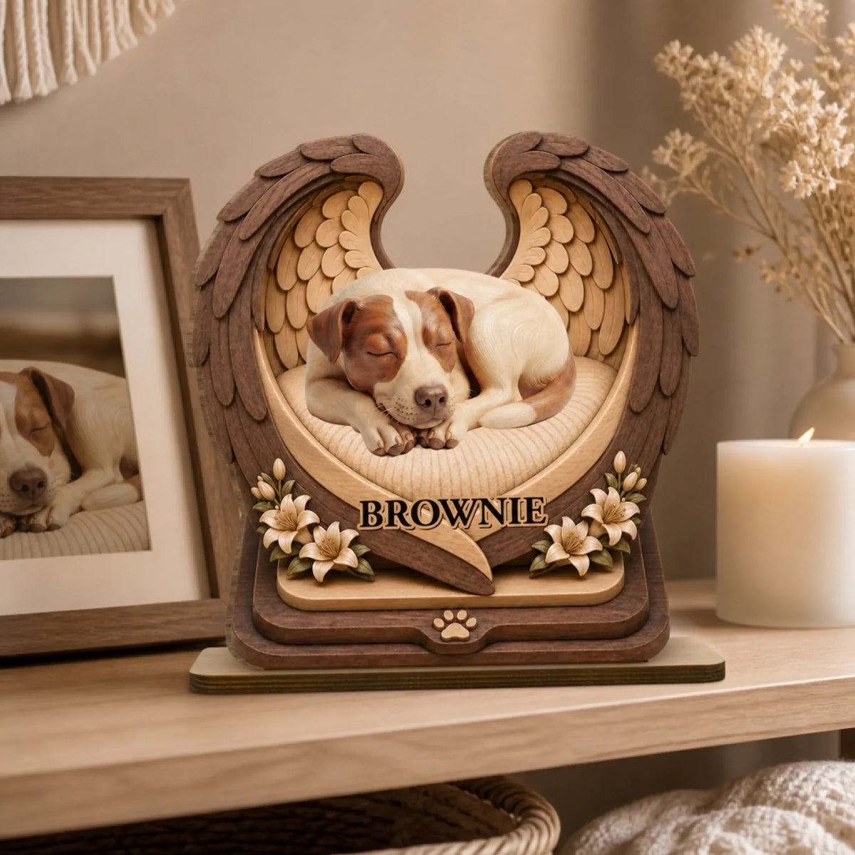 Angel Wings Memorial - Personalized 2-Layer Wood Plaque With Flat Base