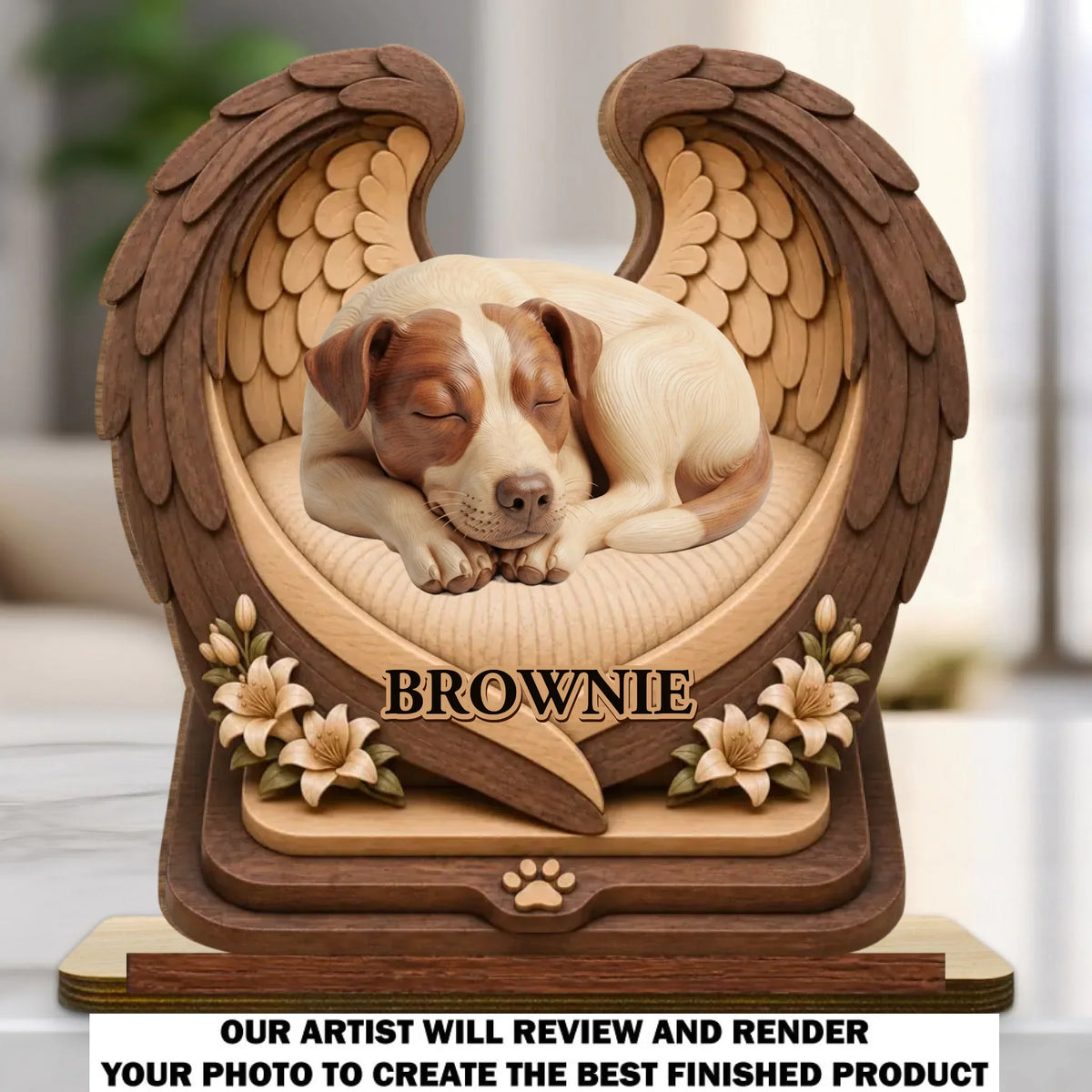 Angel Wings Memorial - Personalized 2-Layer Wood Plaque With Flat Base