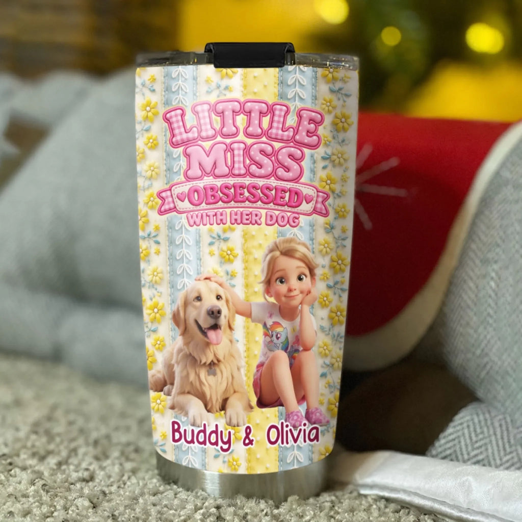 Custom Christmas Birthday Gifts For Dog Mom, Dog Lovers • Little Miss Obsessed With Her Dogs - Personalized 3D Inflated Effect Tumbler