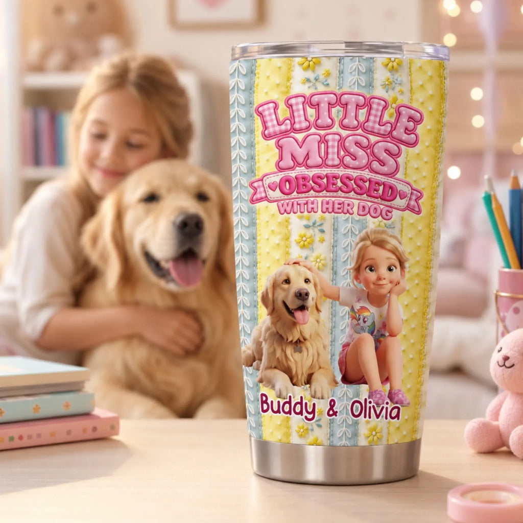 Custom Christmas Birthday Gifts For Dog Mom, Dog Lovers • Little Miss Obsessed With Her Dogs - Personalized 3D Inflated Effect Tumbler