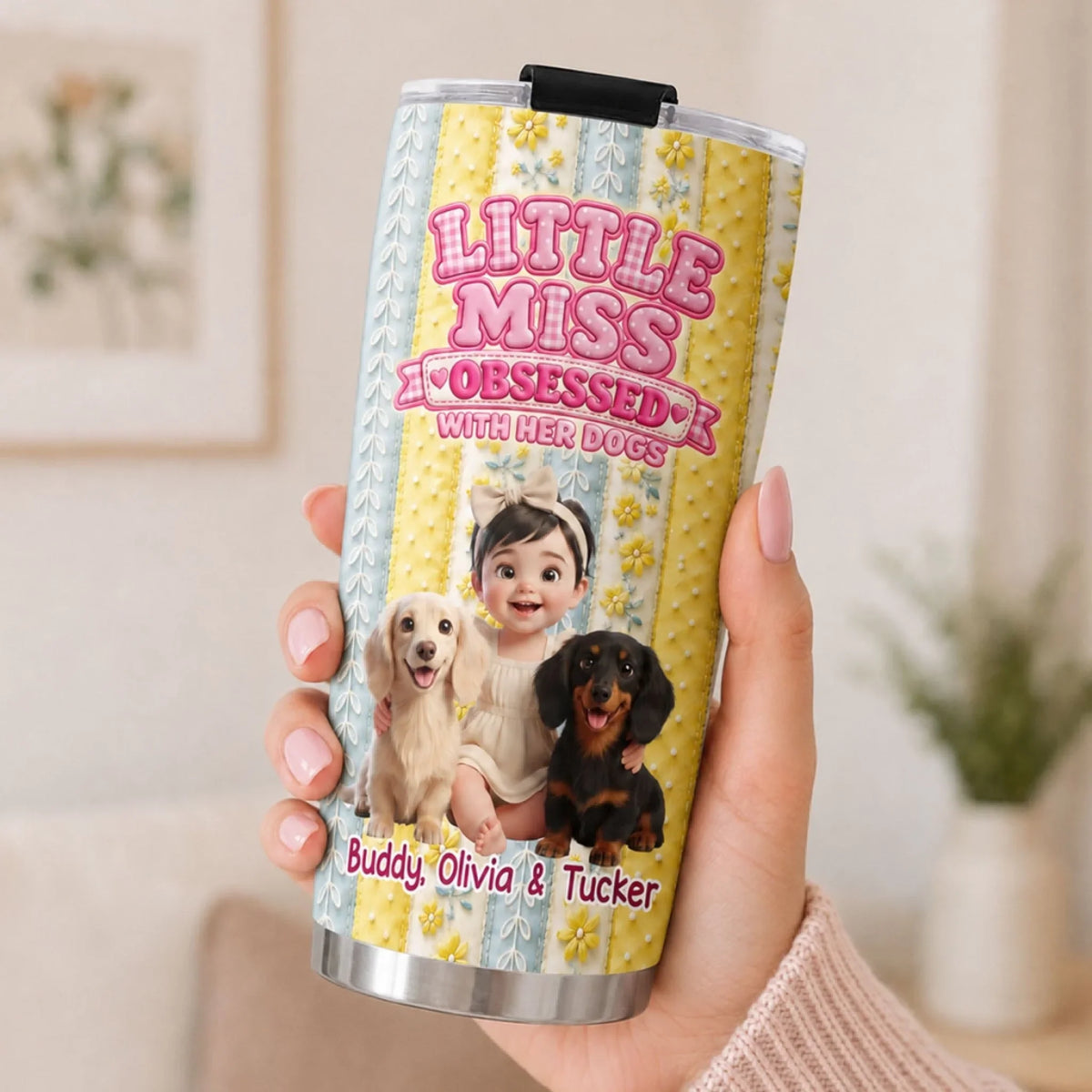 Custom Christmas Birthday Gifts For Dog Mom, Dog Lovers • Little Miss Obsessed With Her Dogs - Personalized 3D Inflated Effect Tumbler