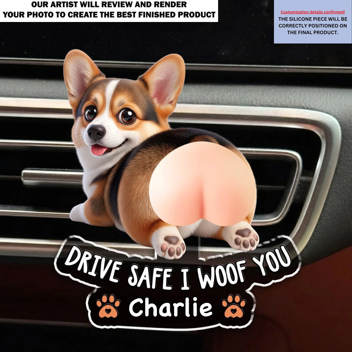 Funny Pet Butt - Personalized Squishy Acrylic Car Vent Clip