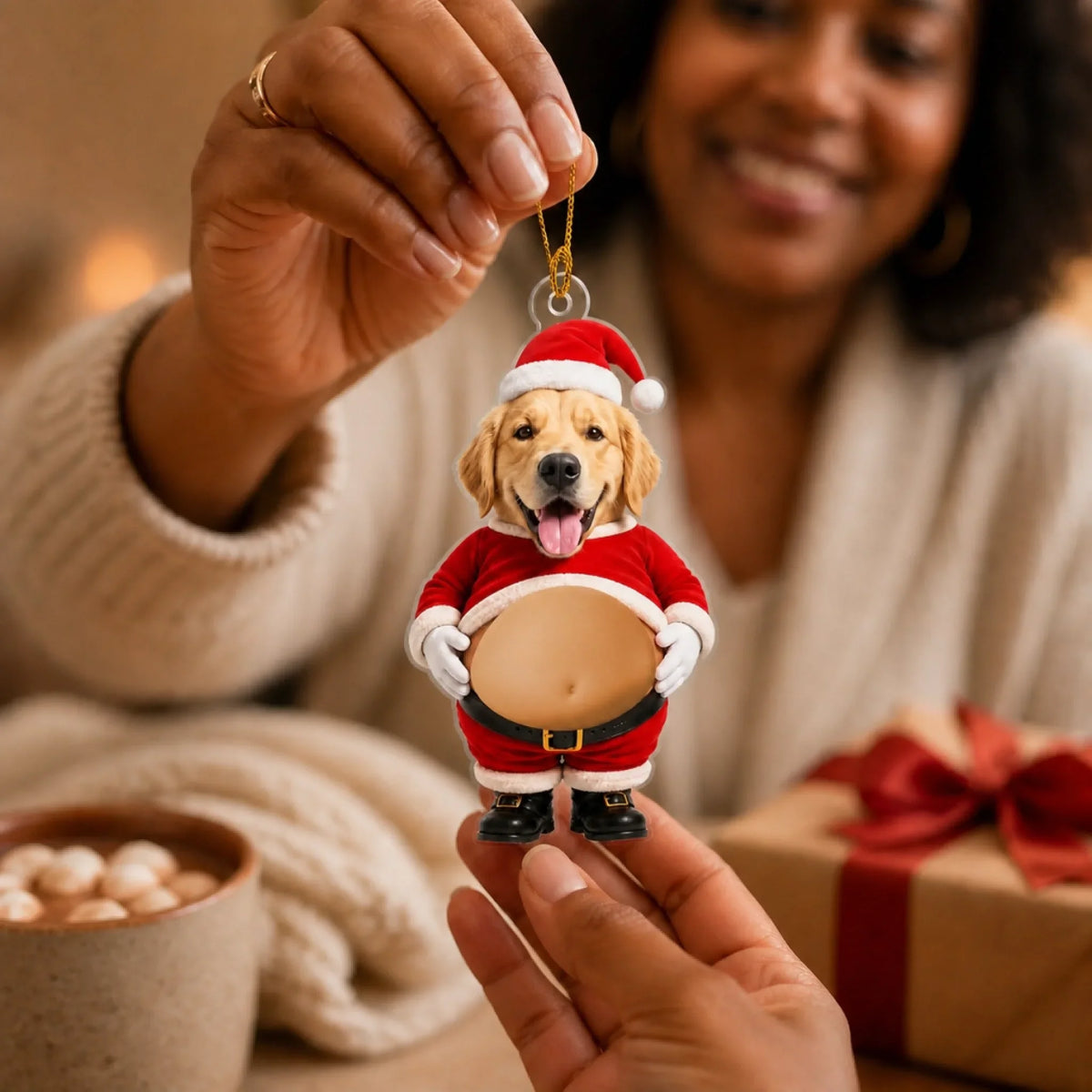 Custom Photo Funny Christmas Ornament For Pet Lovers • Santa Belly Press - Personalized Squishy Acrylic Ornament