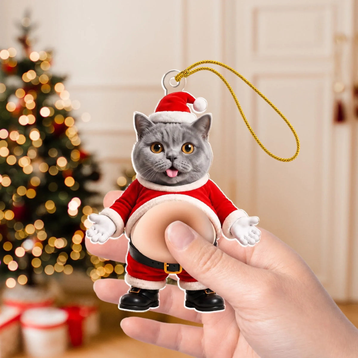 Custom Photo Funny Christmas Ornament For Pet Lovers • Santa Belly Press - Personalized Squishy Acrylic Ornament