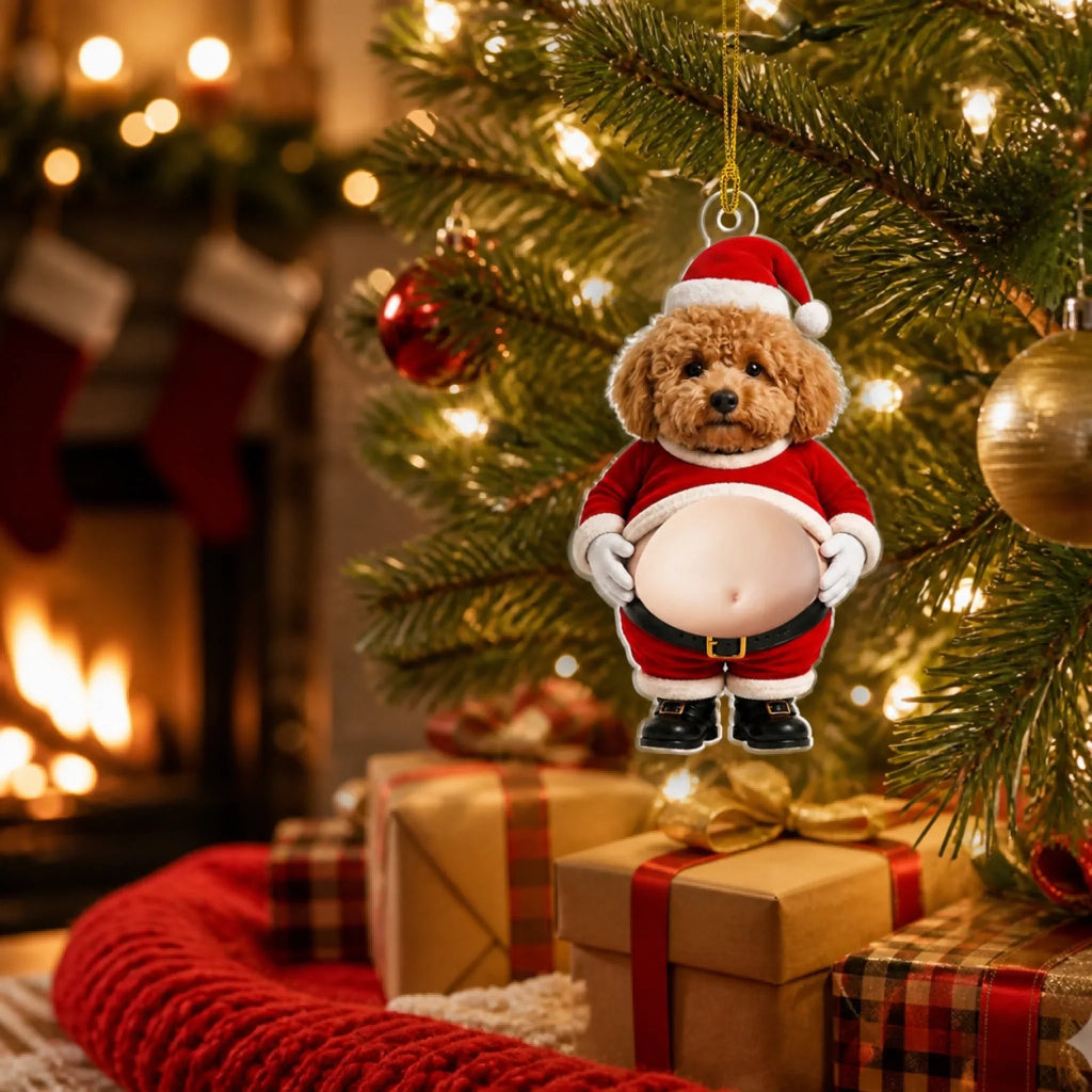 Custom Photo Funny Christmas Ornament For Pet Lovers • Santa Belly Press - Personalized Squishy Acrylic Ornament