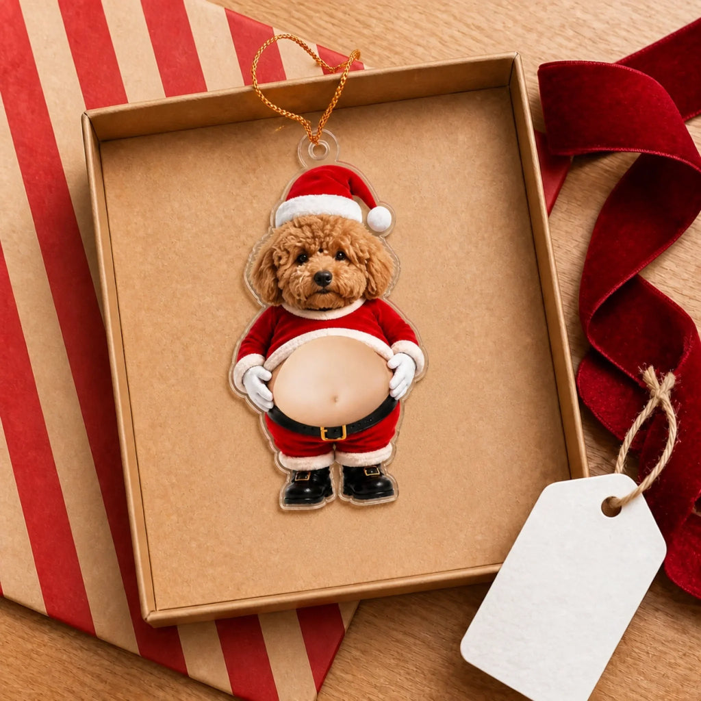 Custom Photo Funny Christmas Ornament For Pet Lovers • Santa Belly Press - Personalized Squishy Acrylic Ornament