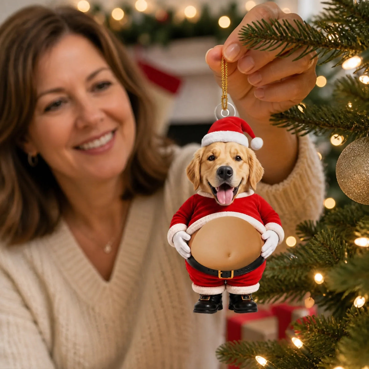 Custom Photo Funny Christmas Ornament For Pet Lovers • Santa Belly Press - Personalized Squishy Acrylic Ornament
