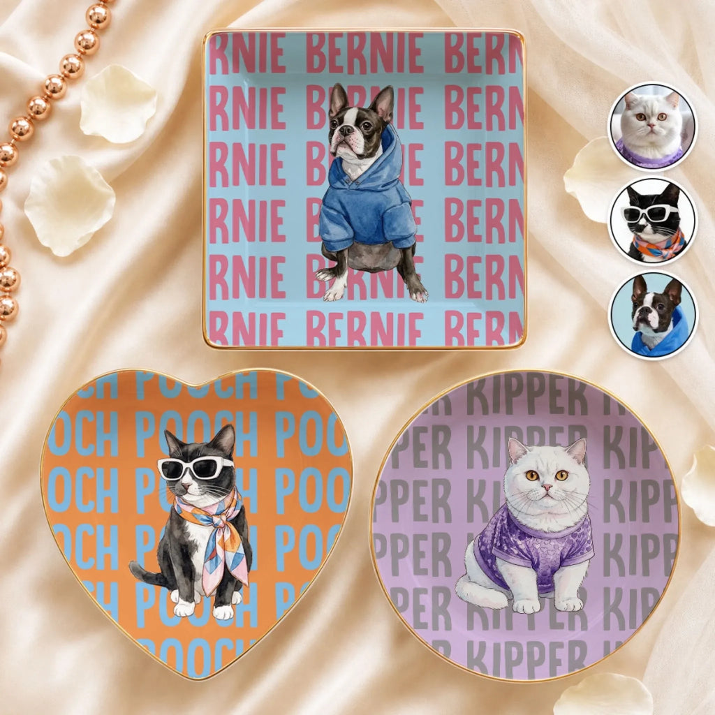 Custom Pet Portrait & Name Jewelry Dish for Dog Mom • Dog Lover Watercolor - Personalized Jewelry Dish