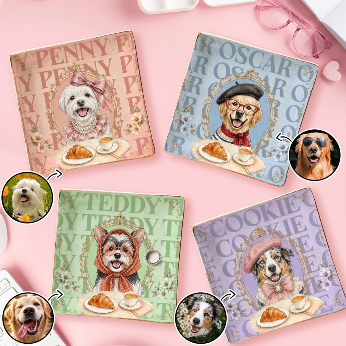 Custom Dog Portrait Watercolor Trinket Dish Gift For Dog Mom, Dog Lovers • Fancy Dog - Personalized Jewelry Dish